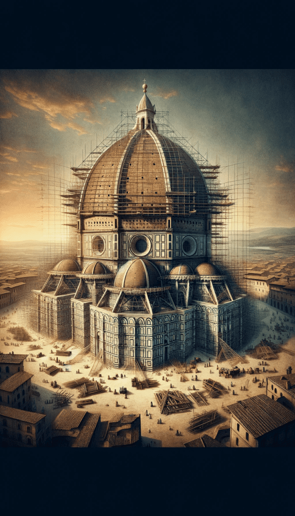 construccion de grandes cupulas centrandose en la construccion de la cupula de Brunelleschi para la Catedral de Florencia